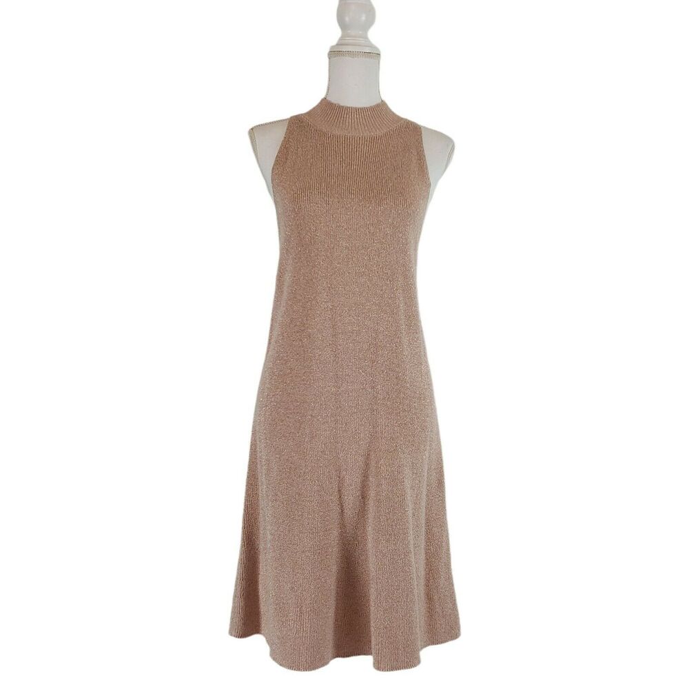 1.STATE Womens SIZE M  Pink Sleeveless Shift Dress  Mock Neck Shimmer Metallic